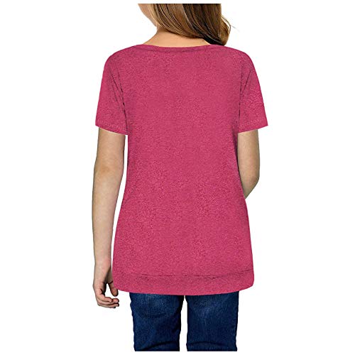 Girls Casual Solid Color Tops,Kids Girls Casual Tunic Tops Knot Front Button Short Sleeve Blouse T-Shirt Tee(Hot Pink,10-11 Years)2