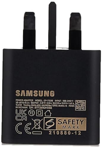 Chargeur rapide adaptable 15W Samsung Galaxy noir avec câble USB-C pour smartphone