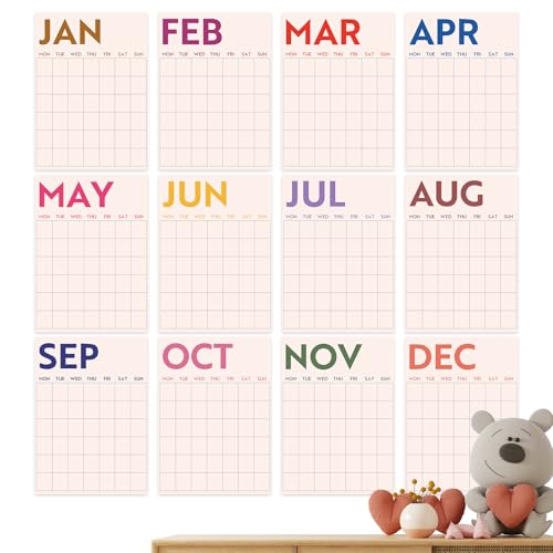 Whaline 12Pcs Large Undated Wall Calendar Dry Erase 12 Month Reusable Calendar Blank Yearly Planner Board for Home Office Classroom