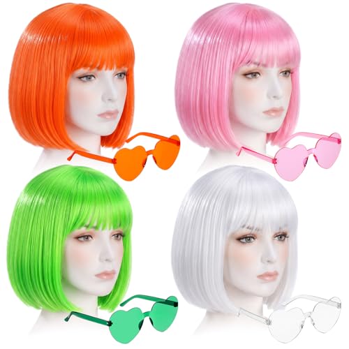 Chunyin 60 Pieces Party Wigs and Sunglasses Set, Neon Short