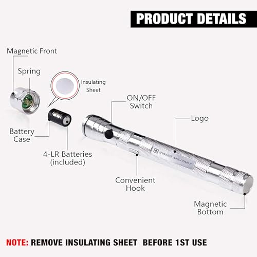Image of SWISS MILITARY Torchlight, 360 Flexible & Extendible Head LED Torch with Scratch Resistant Diamond Body, Magnetized Head & Base,3 Powerful LED Lights, Portable Rechargeable Silver, Pack of 2