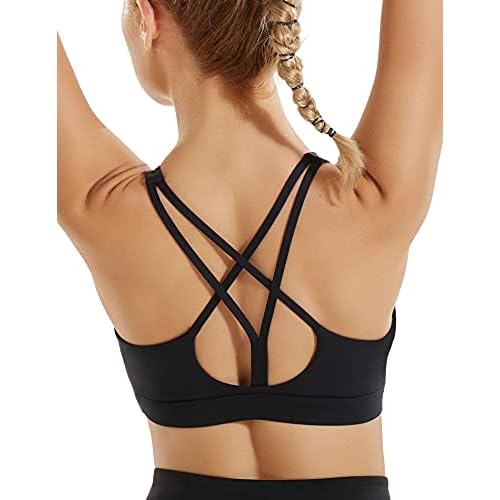 RUNNING GIRL Sports Bras for Women,Sexy Crisscross Back Seamless Supportive Sports Bra Medium Support with Removable Pads