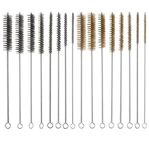 16pcs Tube Cleaning Brush Set, 12in Long Stainless Steel & Brass Wire Pipe Cleaner Brush Engine Cleaning Tool for Deep Pipes Auto Parts Narrow Spaces Home Brew (8 Sizes)