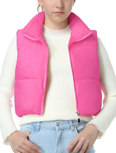 Exarus Girls Crop Puffer Vest Water Repellent With Zipper Pockets Lightweight Warm Sleeveless Puffy Outerwear Vests Hot Pink 10Y thumb #1