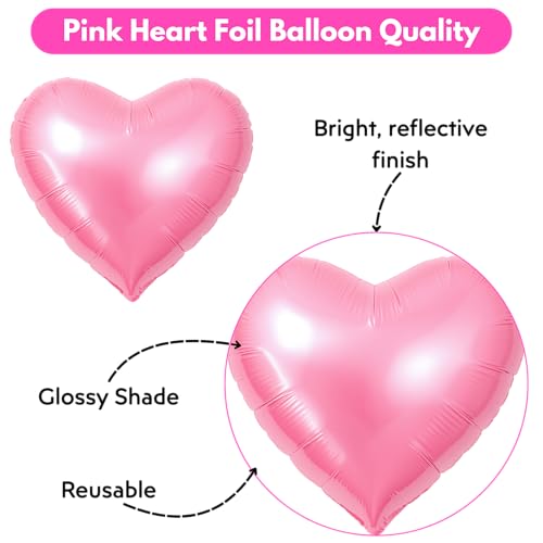 Image of Pack of 5 Heart Balloons for Happy Birthday Decoration Pink Kit Baby Boys Girls Kids Men Women Car Boot Living Room Heart Shaped Foil Balloon Set Items