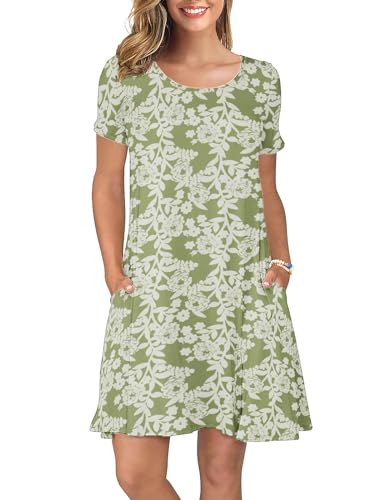 Image of KORSIS Summer Women's Dress Casual T-Shirt Short Sleeve Dresses Swing Flowy Beach Vacation Work Sundress with Pockets