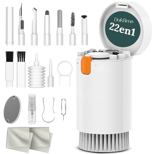 Super Pack Kit Limpieza Electrónica 22 en 1 Dukfims®| para PC, Móvil, Auriculares y Pantallas | Herramientas Multifunción + Toallitas Extra + Manual | Limpieza Profunda de Teclados y Puertos