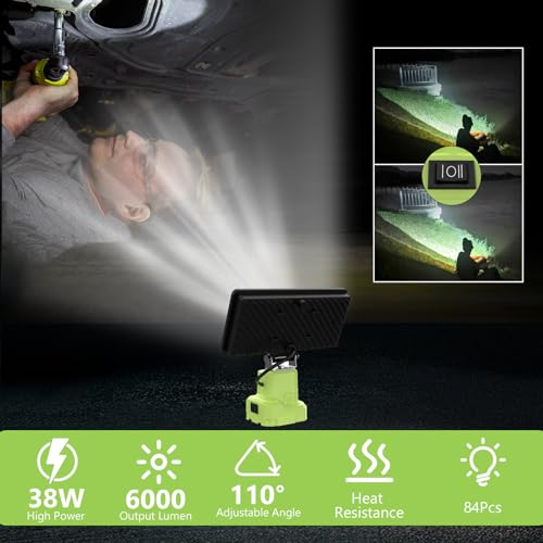 Image of 6000 LM 38W Cordless LED Work Lights Compatible with Ryobi 18V /20V Battery Portable Super Bright Flashlight LED Flood Light with 2 Modes Setting & Upgraded Short-Circuit Protection