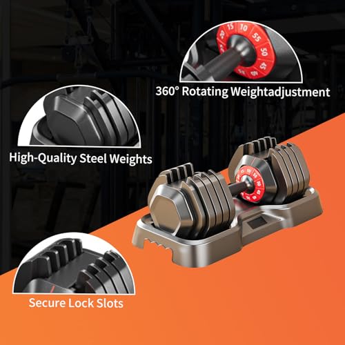 Pair of Adjustable Dumbbells 10-in-1 55 lbs Free Weight for Home Gym - Sports Fitness Equipment Women Men Training Set - Image 4