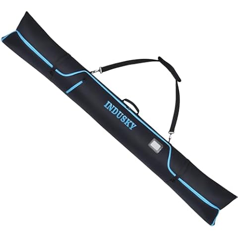 InduSKY Ski Bag, Waterproof Full Padded Ski Bag for Air Travel, 900D Polyester Adjustable Length Ski Bag Fit Skis Up to 200cm, Portable Snow Travel Ski Bag with Removable Padded Shoulder Strap Cover