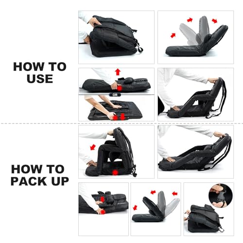 HOMFUL Folding Stadium Seats for Bleachers with Lumbar and Back Support Portable Reclining Stadium Chairs with Padded Cushion Seats for Sporting Outdoor Camping Beach Concerts Picnic Bleacher Black - Thumbnail 6