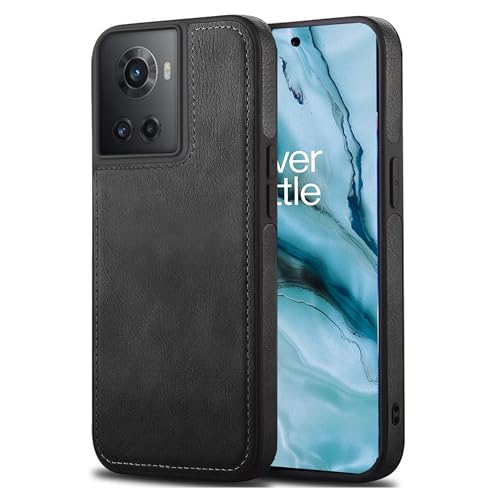 Image of Leather Case for OnePlus 10R Premium Protective Stylish Slim Cover with Shockproof Raised Edges Black