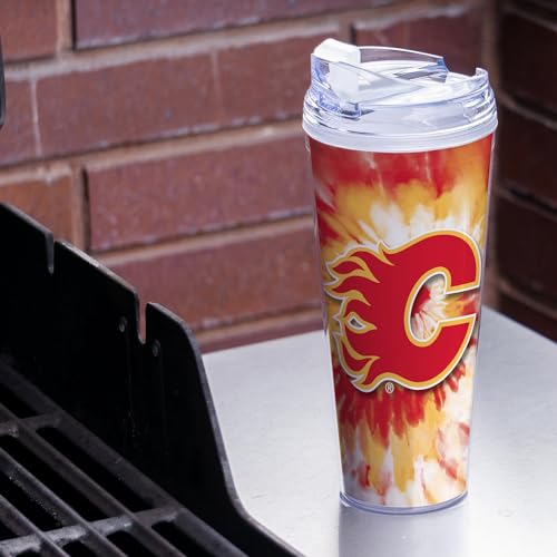 Image of Rico Industries NHL Hockey Team Color Tie Dye 24oz Metallic Acrylic Tumbler with Hinged Lid, Officially Licensed Double Wall Tumbler with Straw