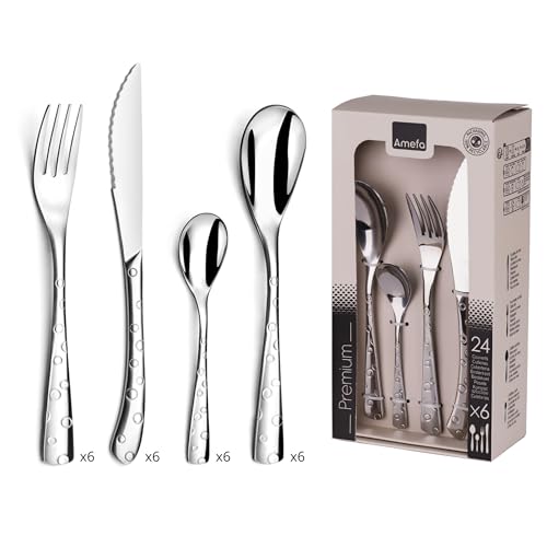 AMEFA - Coffret 24 couverts de table pour 6 personnes - Flocon - Acier inoxydable 18/0, Finition Brillante