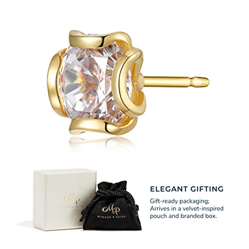 18K Yellow Gold Plated 925 Sterling Silver Champagne Cubic Zirconia Flower Basket Style Stud Earrings #TOP5