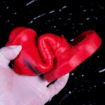 Funda de extensión de silicona en forma de caballo para pene masculino con hebilla extensible para aumentar la longitud y la circunferencia (rojo)
