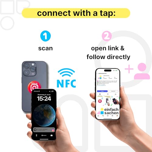 1x Instagram „follow us“ NFC Sticker – internationaler Social Media Sticker – kontaktloses Profil-Sharing für Festivals, Studenten & Reisende – programmierbar, wiederverwendbar, 3 cm Ø Epoxy