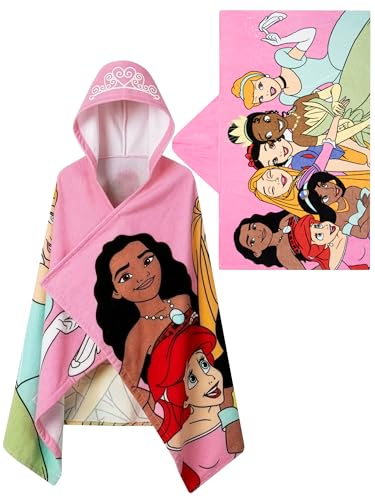 Disney Princess Serviette De Bain, Serviette De Plage à Enfiler pour Filles, Peignoir Bain Enfant, Rose, One Size