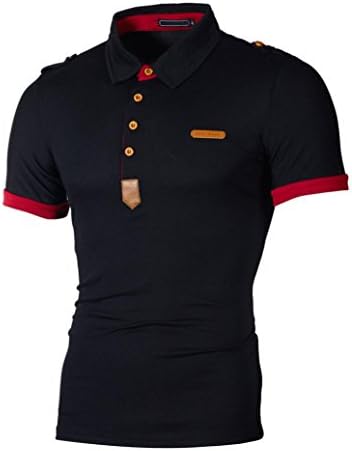 Boomboom Casual Top Blouse Slim Fit Short Sleeve Men Boys Shirts (L, Black)