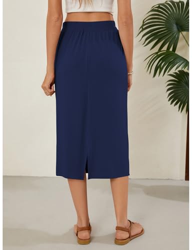 Image of Naggoo Midi Skirts for Women Summer Elastic High Waisted Basic Straight Skirt with Slit