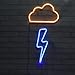 Neon Lights 2 Packs Blue Lightning Bolt +Yellow Cloud Battery and USB Powered Wall Art LED Decorative Lights for Bedroom Party Decoration(CLD+LNBB)