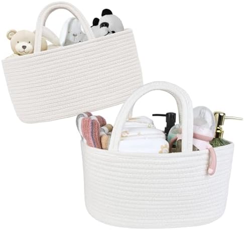 Baby Diaper Caddy Girl Boy Organizer Small Woven Baskets With Handle, Cotton Rope Tote For Shower Nursery, Decorative Medium Storage Baskets For Shelves,Unique Gift Baby