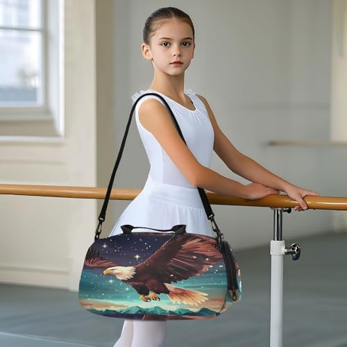 Travel Duffle Bag for Kids Boys Girls Bald Eagle Mountain Galaxy Sports Bag Overnighter Duffle Sleepover Weekender with Shoes Compartment2