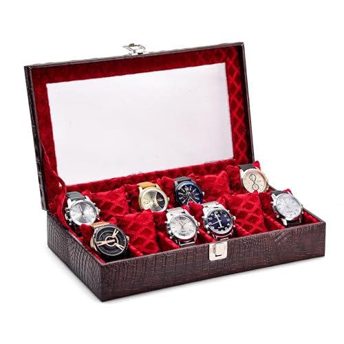 Image of NAAZS Luxury 12 Slot Watch Organizer Box for Men-Leather Storage Case with Transparent Lid & Soft Velvet Lining-Wrist Watch Display Box, Jewelry Holder, Travel Case-Perfect Gift for Collectors