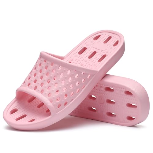 Litfun Shower Shoes for Women Non-Slip Quick Dry Shower Slippers Lightweight Pool Sandals with Drain Holes for College Dorm, Beach, Bathroom & Gym, Pink 38