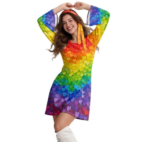 Qznuberone Women's A-Line Dresses, Rainbow 2Pcs Flowy Mini Dress Set