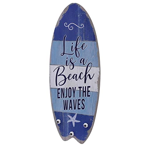 Melko Cartel de tabla Life is a Beach de 100 cm con gancho para ropa, tabla de surf, mural de madera natural, tabla de surf, diseño rústico, decoración de pared para cualquier habitación, imagen