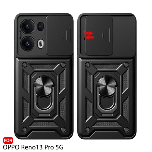 Image of TheGiftKart Tough Armor Bumper Back Cover Case for Oppo Reno 13 Pro 5G | Sliding Camera Cover, Kickstand & Ring Holder | 360 Degree Protection Back Cover for Oppo Reno13 Pro 5G (PC & TPU, Black)