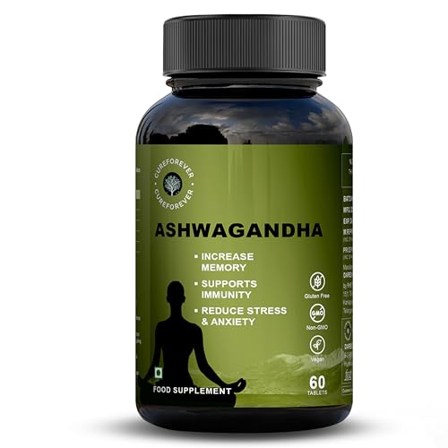 Image of CUREFOREVER Ashwagandha Supplement 1200mg | High Potency Withania Somnifera 10:1 Lab Tested Aswagandha Root Extract | Natural Adaptogen for Stress Balance, Energy, Focus & Performance | 60 Veg Ashvagandha Tablet