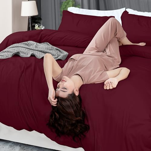 Utopia Bedding Duvet Cover King Size - 3 Piece with Zipper Closure - 1 Comforter Cover 104X90 Inches & 2 Pillow Shams 20X36 Inches (Burgundy) Comforter Not Included