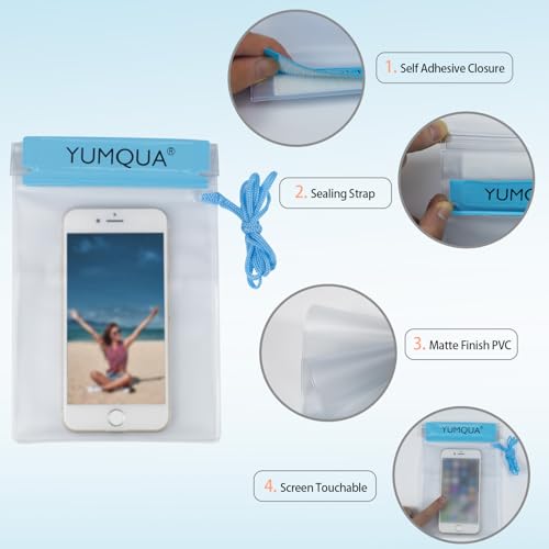 Image of YUMQUA Clear Waterproof Bag, Waterproof Document Pouch Passport Holder Water Tight Map Case Waterproof Pouch Water Proof Small Dry Bags for Kindle Phone Tablet Camera, Kayak Boat PaddleBoard