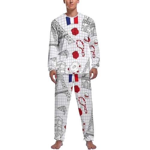 Pyjama homme manche longue et pantalon Tour Eiffel en textile premium doux pour vêtements de nuit