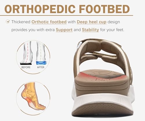 ONCAI Womens Orthotic Sandals Ladies Recovery Walking Slides Arch Support Plantar Fasciitis Comfort Orthopedic Soft Cushion Summer Adjustable Sandalias Size 6-123