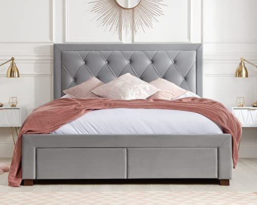 Birlea, Woodbury Fabric Bed, Grey Velvet, 135cm