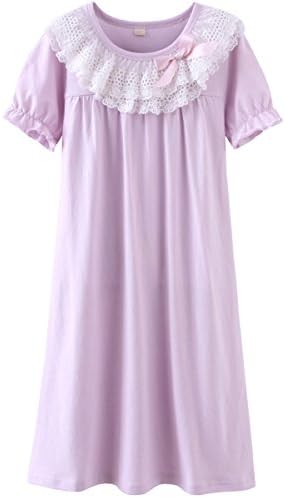 DGAGA Little Girls Princess Nightgown Cotton Lace Bowknot Sleepwear Nightdress Purple 4-5 Years /110cm