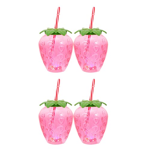 Cabilock 4Sets Strawberry Cup with Straw LED Light Up Water Bottle Party Drinking Bottle Party Straw Drinking Bottle Luminous Beverage Cups Tumbler Juice Cups