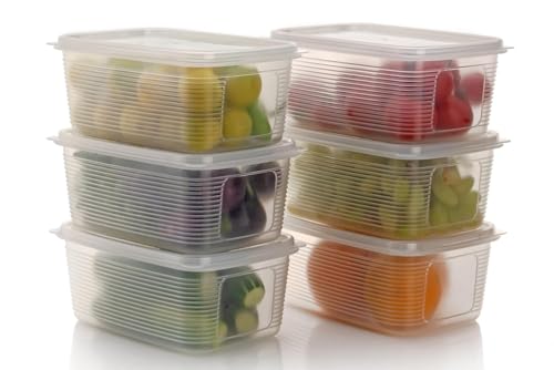 Image of Qshare Plastic Storage Containers Set With Lid - Transparent Fridge Storage Boxes For Refrigerator Organizer & Freezer Safe Containers - Kitchen Storage Box Set For Vegetables & Fruits (1800 ml, 6Pcs)