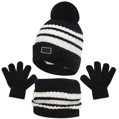 Conjunto de bufanda gorro para niños juego de tres piezas de punto grueso para invierno