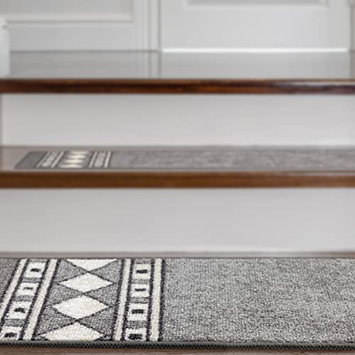 Antep Rugs Non Slip Stair Treads Carpet Modern Bordered Peel And Stick Alfombras, Set Of 13, Gray, 8"X30" #TOP7