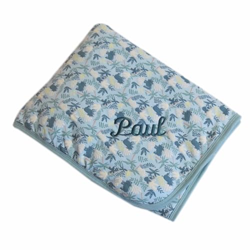 Steiff Babydecke mit Ihrem Wunschnamen Bestickt Dschungel hellgrün Ether 90 cm x 60 cm als Namensdecke personalisierte Krabbeldecke mit Teddy-Applikation
