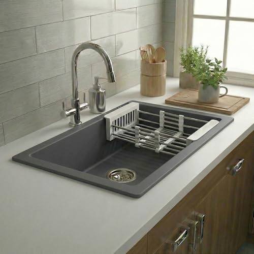 Image of JAYKO Quartz Acrylic Kitchen Sink for Modular Kitchen | Granite Finish, Scratch & Heat Resistant | Easy to Clean & Stylish Sink for Home (LI, 24x18in)