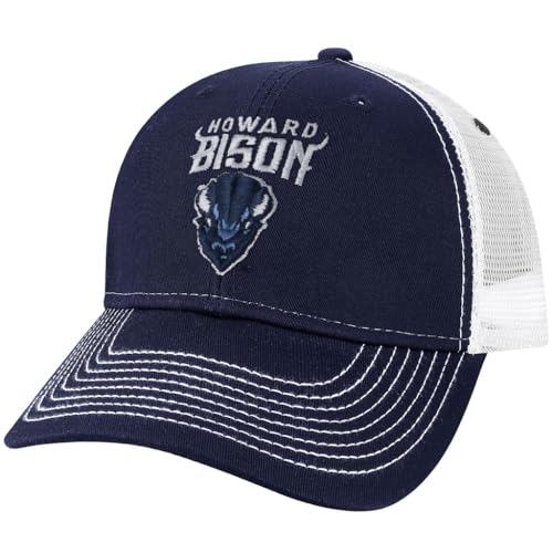 Barnesmith Howard University Bison Adjustable Trucker Hat Unisex Adult Relaxed Fit, Sideline Logo, Navy/White, One Size Fits All