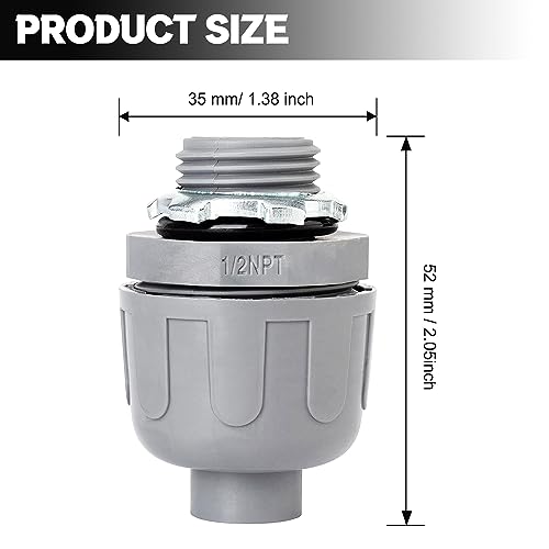 Wocloer (36 Pack) 1/2 inch Liquid Tight Connector PVC Flexible Conduit Connector, Straight 180 Degree UL Listed Electrical Conduit Connector Fittings by Wocloer - Image 2