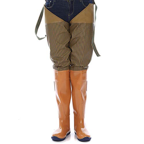 QTDZ wasserdichte Gummi PVC Nylon Watstiefel Anglerhose für Männer und Frauen rutschfest und Verschleißfest Watstiefel Wathose Atmungsaktive Bootfoot Fisch Teich Watthosen,Gelb,41 EU Cover