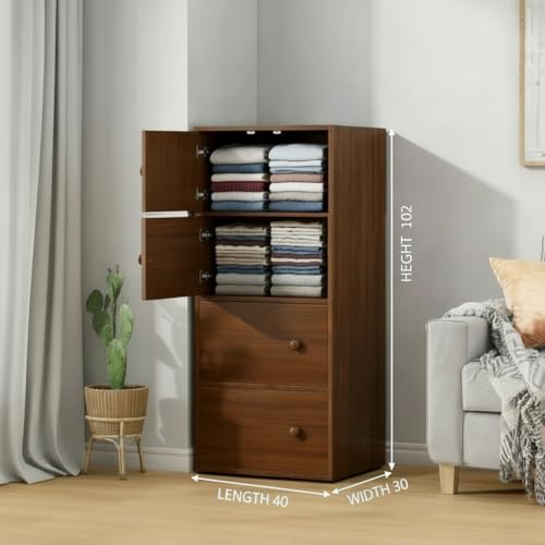 Image of EXVITO Engineered Wood Wardrobe for Bedroom | Foldable 4 - Shelf Wooden Storage Cabinet | Cupboard Almirah for Clothes | Collapsible Wardrobe | Space Saving Wooden Cabinet - WALLNUT