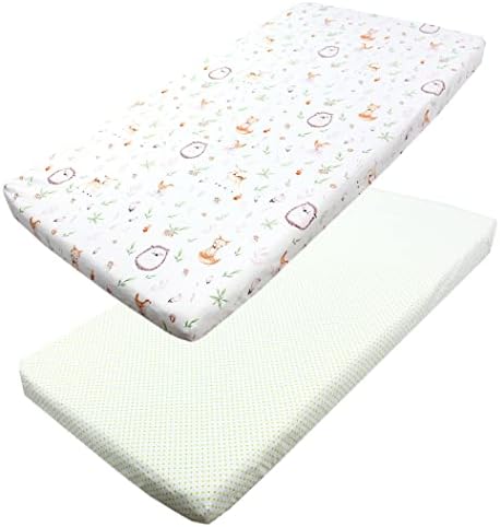 TupTam Baby Spannbettlaken Kinder Spannbetttuch für Babybett Kinderbett 2er Pack, Farbe: Lichtung/Tupfen Grün, Größe: 70 x 140 cm